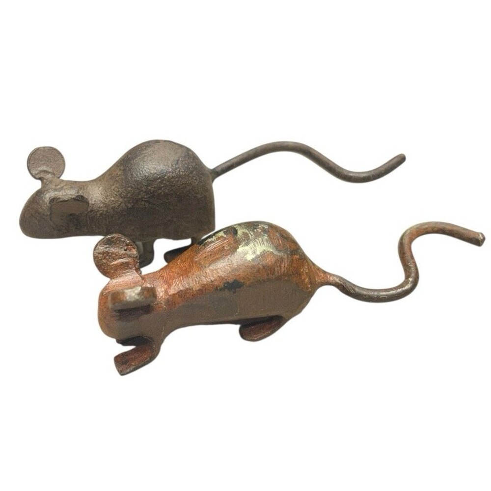Pair Vintage Style Cast Iron Mice Rat Paper Weight ~3.5 - 4'' long Miniature - Picture 3 of 8